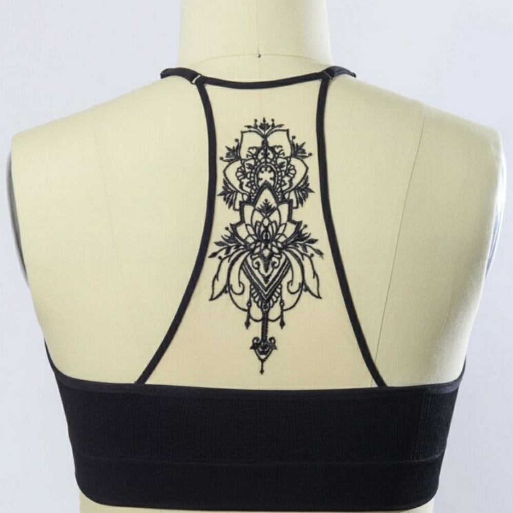 Black Tattoo Floral Bralette